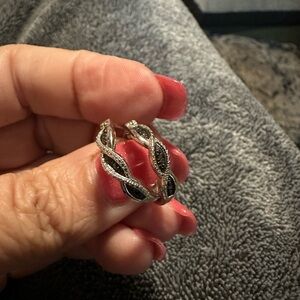 Elegant Black and Silver Twisted Hoop Earrings